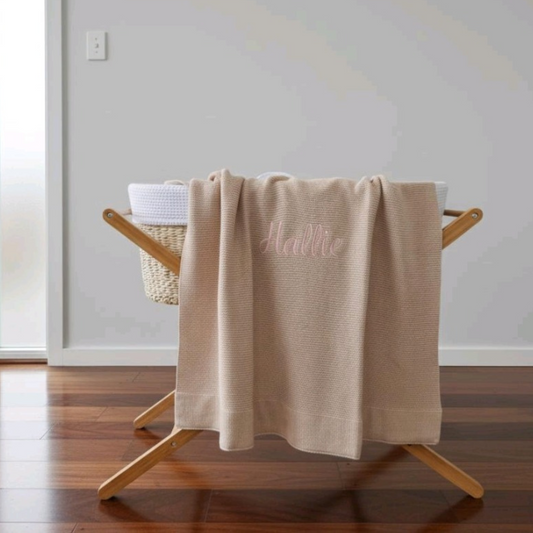 Beige knit baby blanket