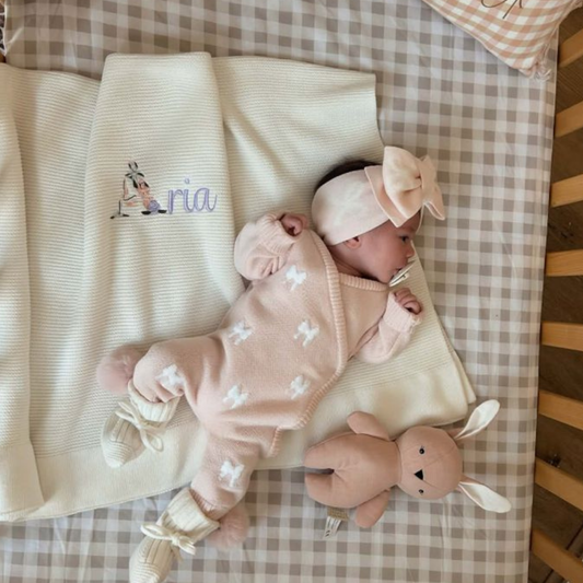 White knit baby blanket