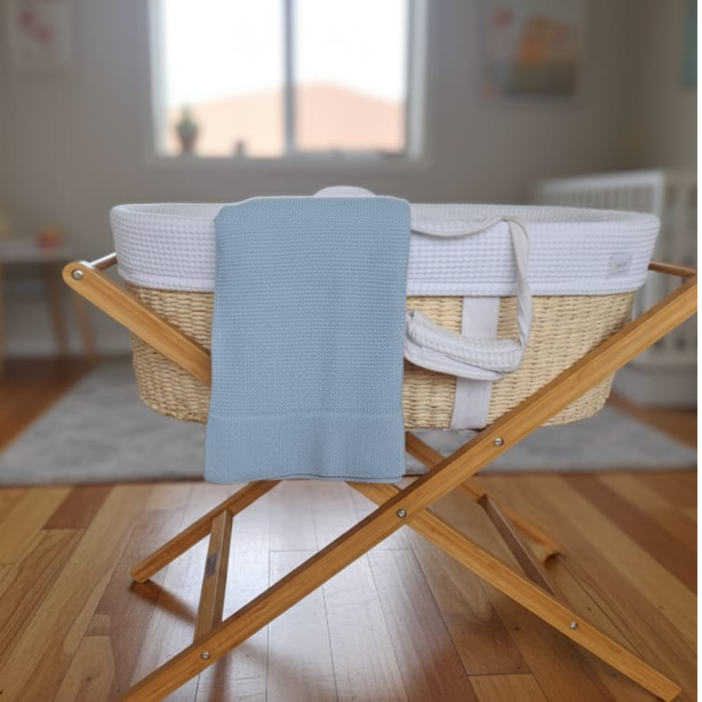 Blue knit baby blanket