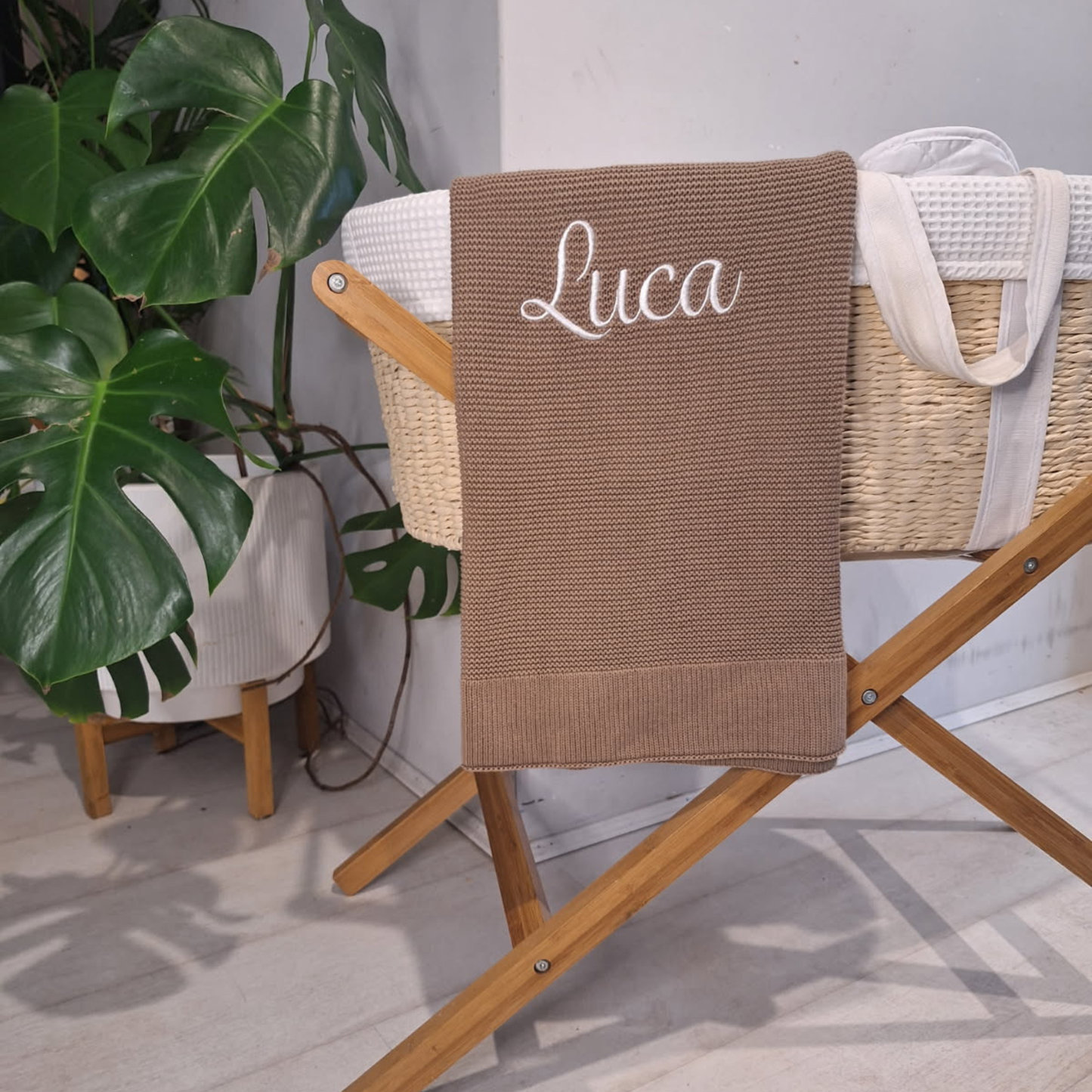 Mocha knit baby blanket