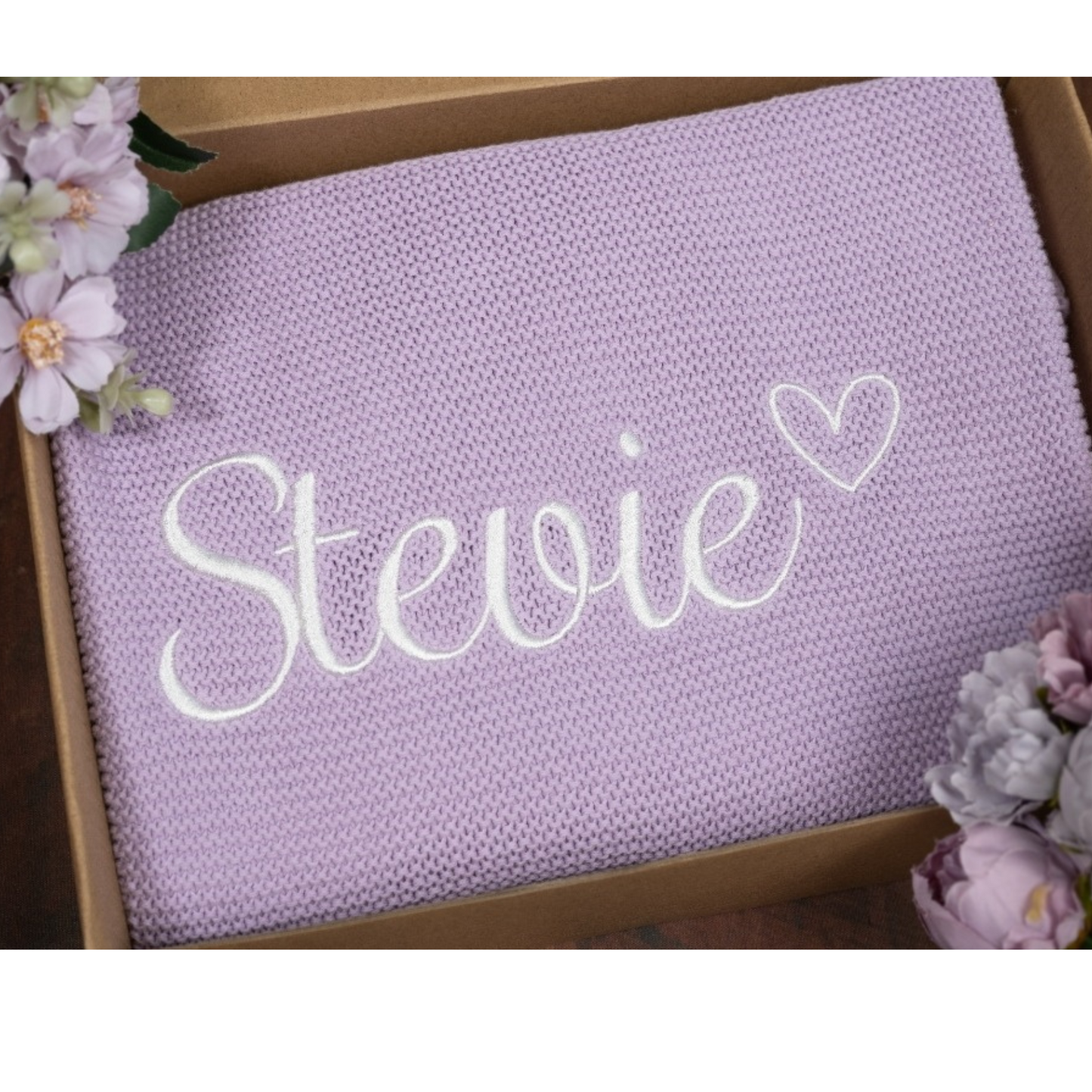 Lilac knit baby blanket