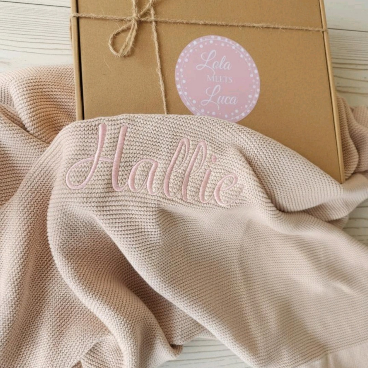 Beige knit baby blanket