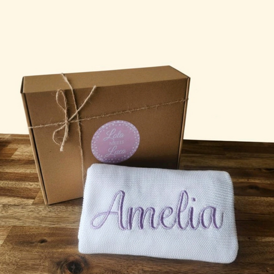 White knit baby blanket