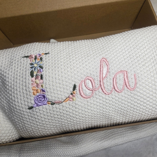 White knit baby blanket