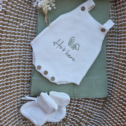 Baby boy knit romper - White