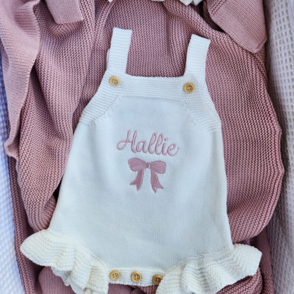 Baby girl knit romper - White