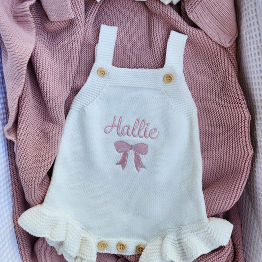 Baby girl knit romper - White
