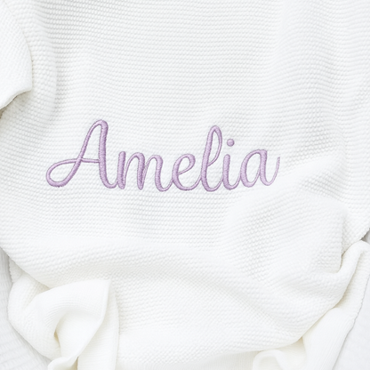 White knit baby blanket