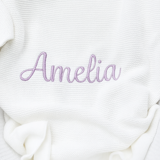 White knit baby blanket